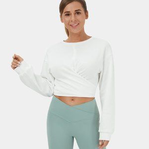 Halara Dropped Shoulder Tie Back Cropped Casual Sports Sweatshirt